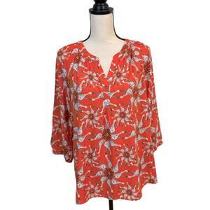 Crown & Ivy Orange and White Flowy Rayon Giraffe Top Size Large